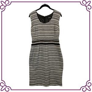 Ashro Sleeveless Round Neck Striped Black Blue Silver Sheath Dress  Size 10